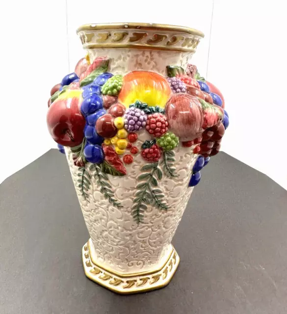 Fitz & Floyd VTG Classics Venezia Collection Harvest Fruit Vase 10.5 tall x 8"