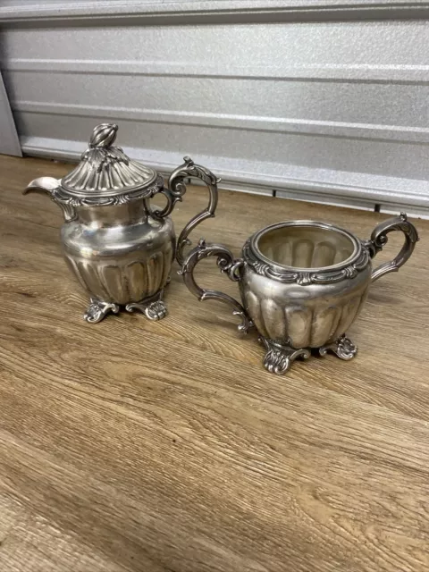 Antique silver sheffield design melon community teapot and sugar bowl? heavy