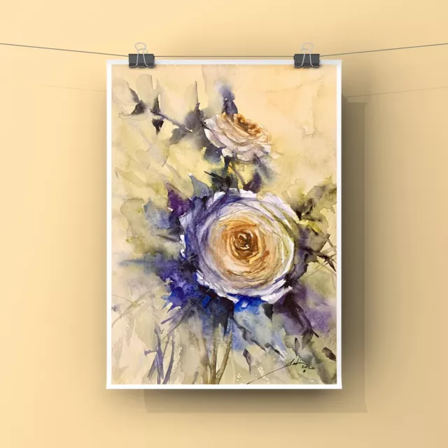 Aquarell Bild Original 30x40cmr Rosen Blumen Geschenk 🎁 Idee Wandbild Wohndekor