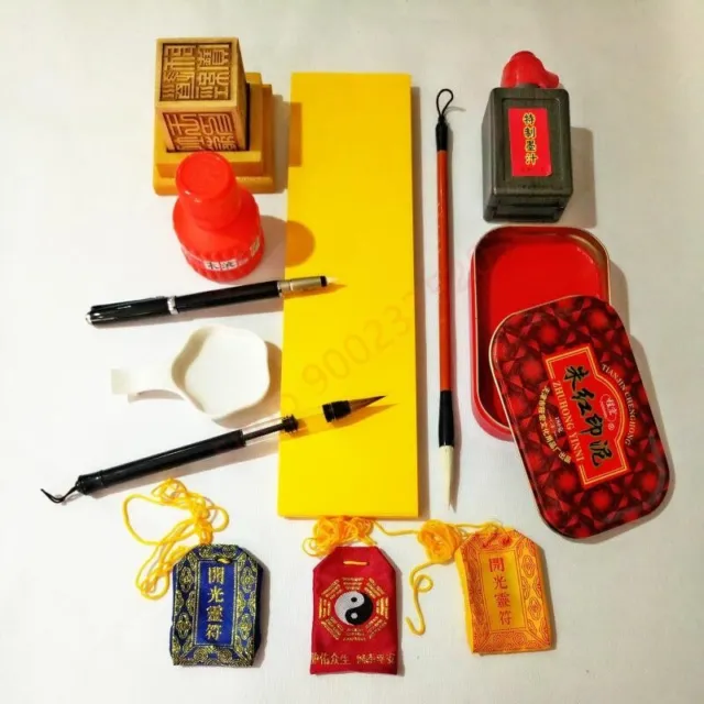 Taoísta suministra un conjunto completo de símbolos taoístas cepillo suave sello base rojo