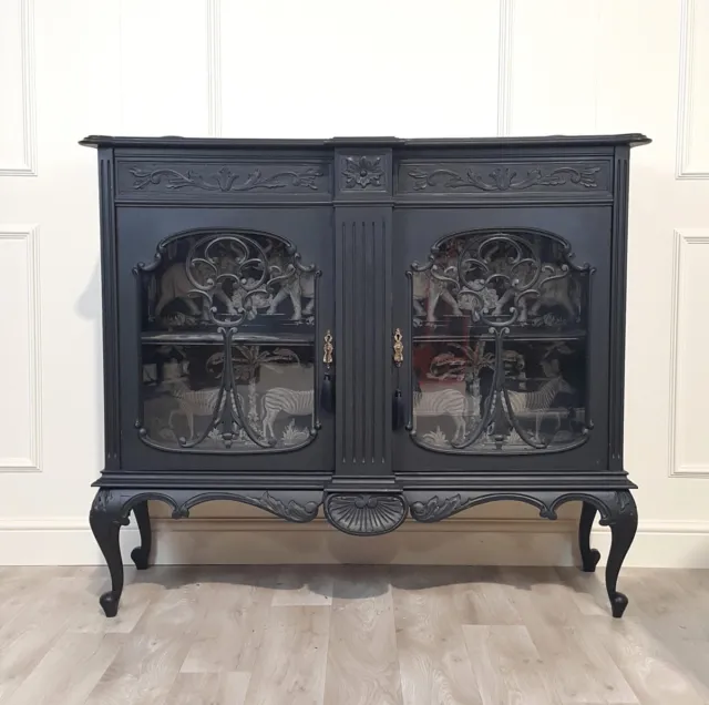 Victorian Carved Black Sideboard Display Cabinet - F289 3