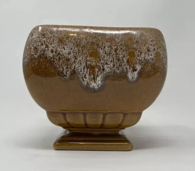 Vtg Haeger Brown  White Drizzle #224 Pedestal Ceramic Planter Vase Art Pottery