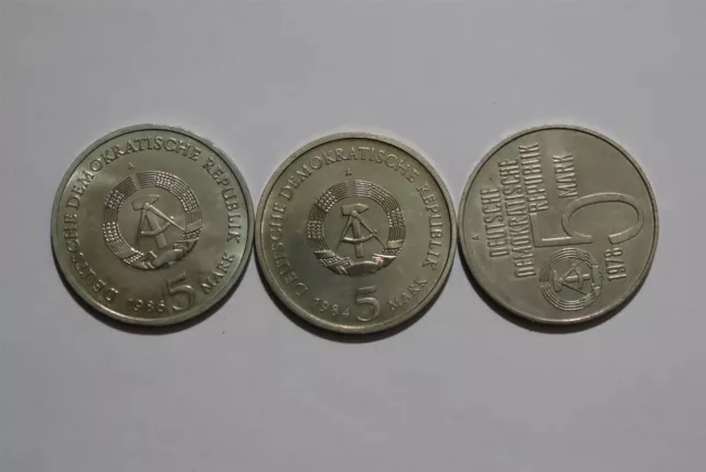 🧭 🇩🇪 Germany Ddr - 5 Mark - 3 Commemorative Coins B53 V9