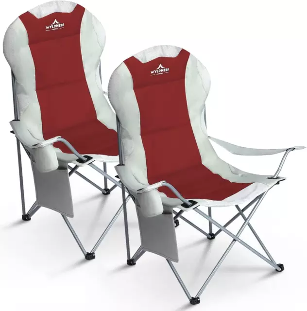 Wyldness Premium Padded Camping Chairs Set of 2- Collapsible Outdoor Seats - Red