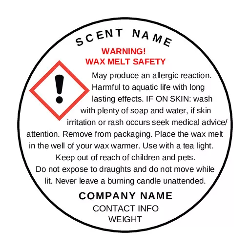Wax Melt Safety/ Warning x 37mm diameter x 105 labels