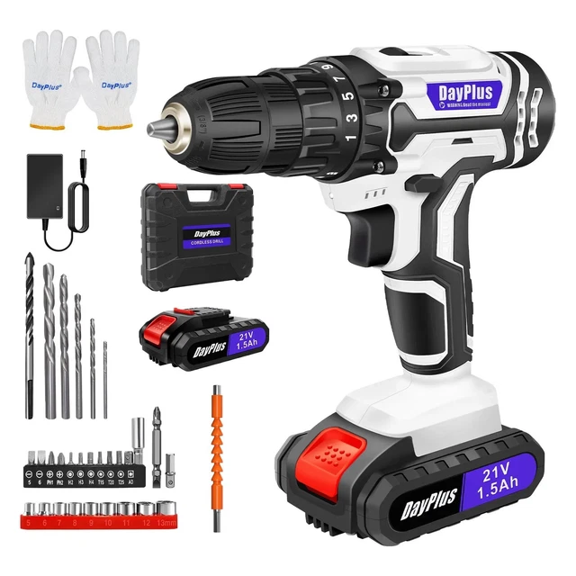 Perceuse-visseuse Sans Fil DayPlus 21 V – 1400 Tr/min – Couple 45 N.m – Batterie 1500 MAh