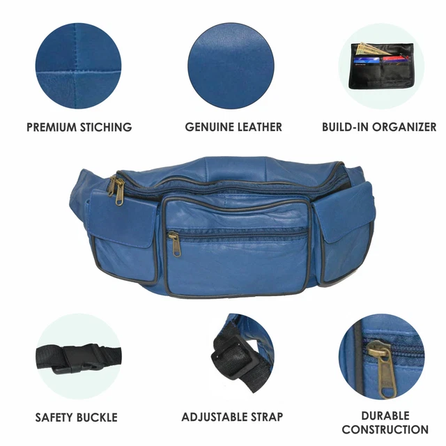 Sac Banane (Fanny Pack) En Cuir Noir Solide - Voyage - Porte-monnaie Ceinture - Cuir Doublure Cuir - Neuf Avec étiquettes