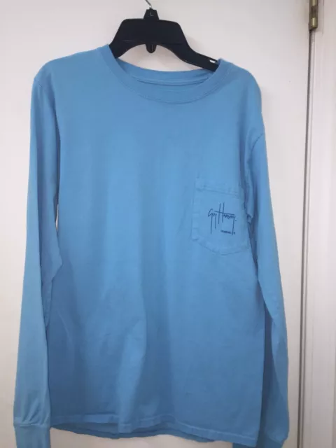 Guy Harvey Cruisin' Yacht Long Sleeve Tee Mens Aqua Blue Size Small