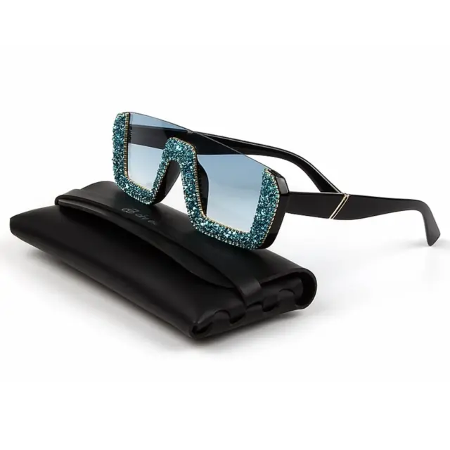 Sunglasses women Brand Designer 2019 Half frame Luxury Rhinestone Clear lens Sun