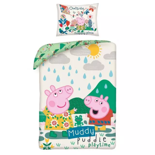 Peppa Pig Muddy Play Single Duvet Cover & Pillowcase Set Kids Euro Size Cotton