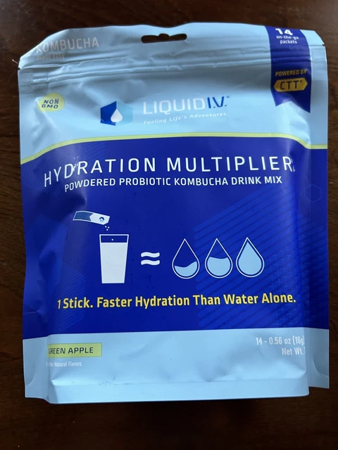 Líquido I.V. Multiplicador de hidratación + probiótico kombucha verde agria manzana (paquete de 14)