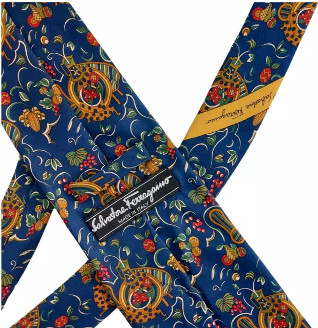 Salvatore Ferragamo Navy Floral Design 100% Silk Neck Tie 57" x 3.5"