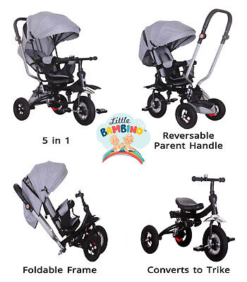 5 in 1 Little Bambino Pushchair Tricycle Trike-grey Kids Multifunction Trike UK