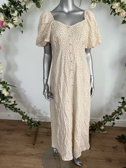 Violet Romance Maternity Midi Dress Size 8 & 12 Beige Floral Button Front MJ10