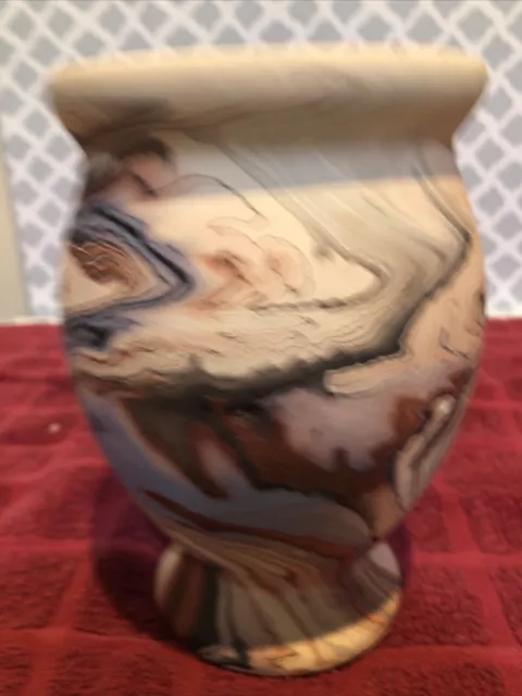 NEMADJI Indian Pottery Native Clay USA Vase 6" Orange, Brown, Blue Swirls.