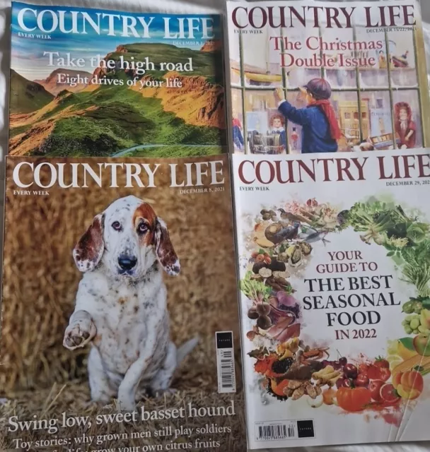 4 X COUNTRY LIFE MAGAZINE Bundle 2021 1 8 15 December CHRISTMAS DOUBLE EDITIONS