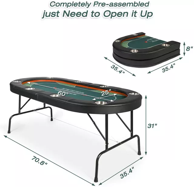 LUCKYERMORE Folding Poker Table 8 Player Game Texas Casino Holdem BlackJack Card 2