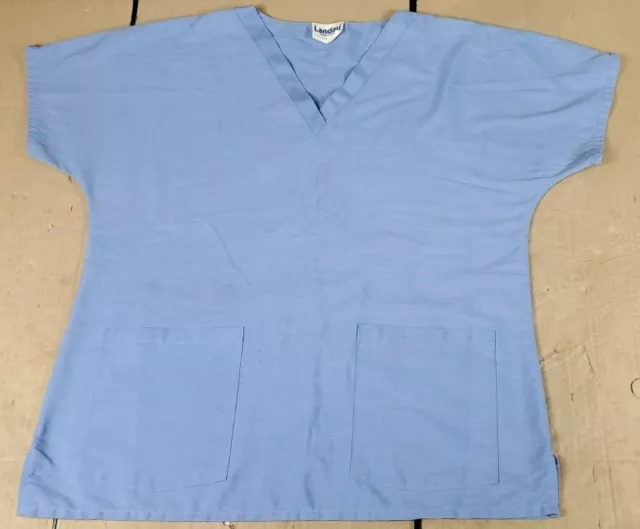 Landau light blue women's 2 pocket v neck scrub top size L