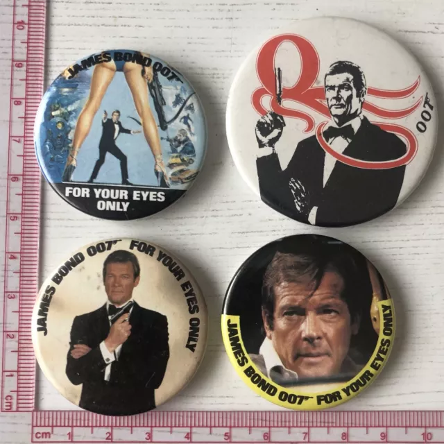 4x Vtg Og For Your Eyes Only Octopussy Pin Badges Roger Moore James Bond 007 80s