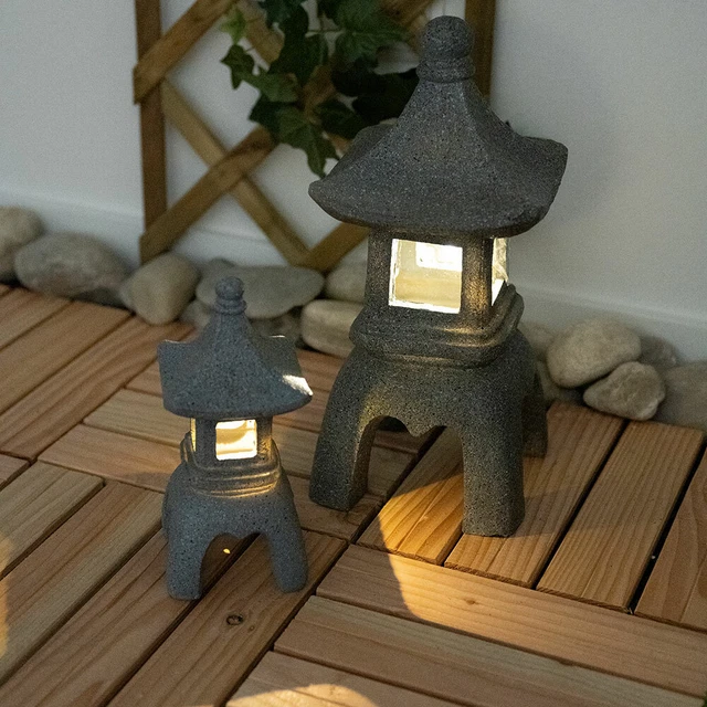 Lampe Solaire De Jardin Oniissy - Lanterne Pagode En Résine - 30,5 Cm - IP44 étanche - Décoration Zen - Éclairage Automatique