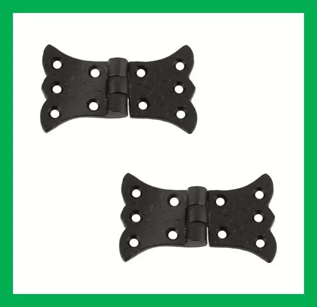 Cast Iron Black Antique 85mm x 35mm Butterfly Cabinet Door Hinges Pair & Fixings