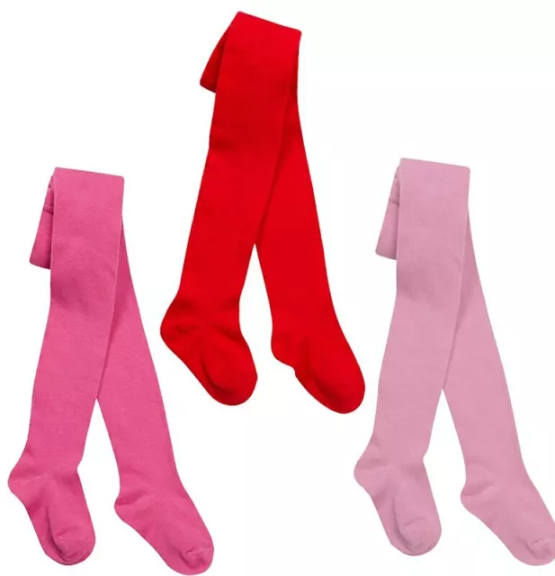 GIRLS TIGHTS i2i COTTON RICH PLAIN 2-12 YRS RED PINK DEEP PINK 3 COL 1,2,3 PAIRS