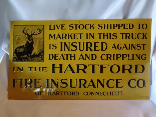Vintage Original Hartford Insurance Truck & Livestock Insurance Sign