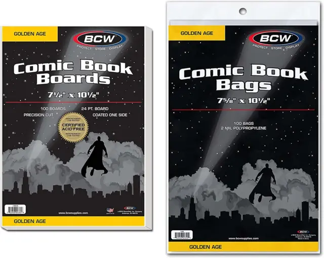 BCW Golden Age Comic Bags and Backing Boards - 100 ct