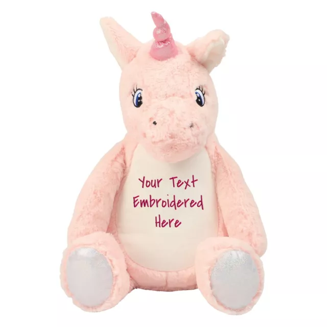 Personalised Unicorn Large 40cm - Embroidered Message or Name - Removable Pouch