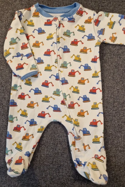 Jojo maman bebe baby boy Sleepsuit 0-3 Months 2 way zip babygrow Diggers (928)