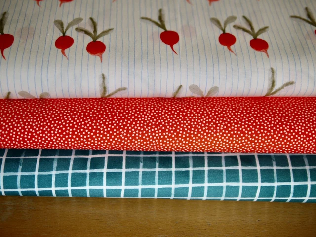 HILCO Stoffpaket Baumwollstoff Popeline EMILIE 3 x 25x150 cm Radieschen & Tupfen