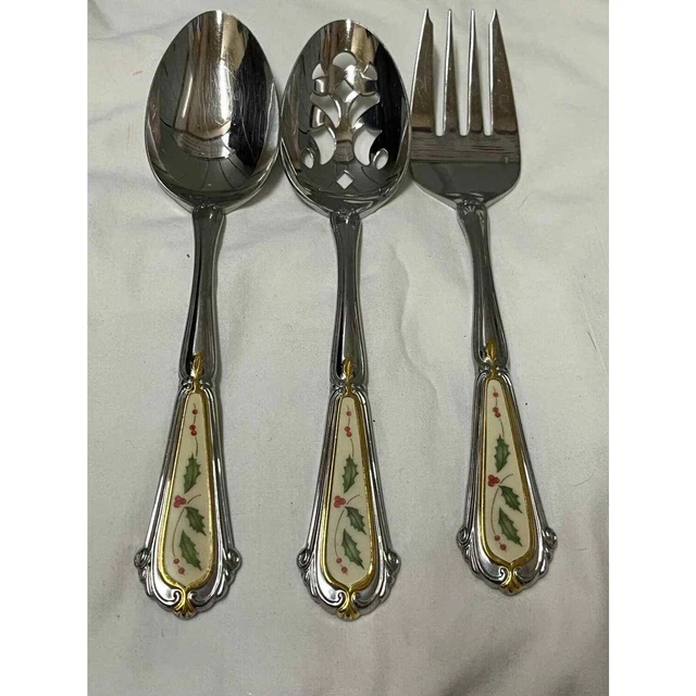 Vajilla Lenox Holiday Holly & Berry 3 piezas con borde dorado