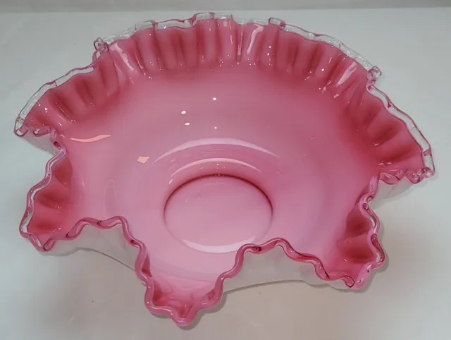 Vintage Large Fenton Victorian Brides Basket Silvercrest Ruffle Bowl White Pink