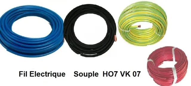Fil électrique souple HO7-VK 10 mm²    5 mètres 4 Couleurs différentes