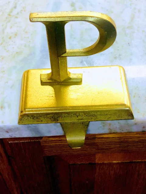 Letter Initial P Gold Monogram Stocking Holder. 6x5inches. ShipN24Hours.