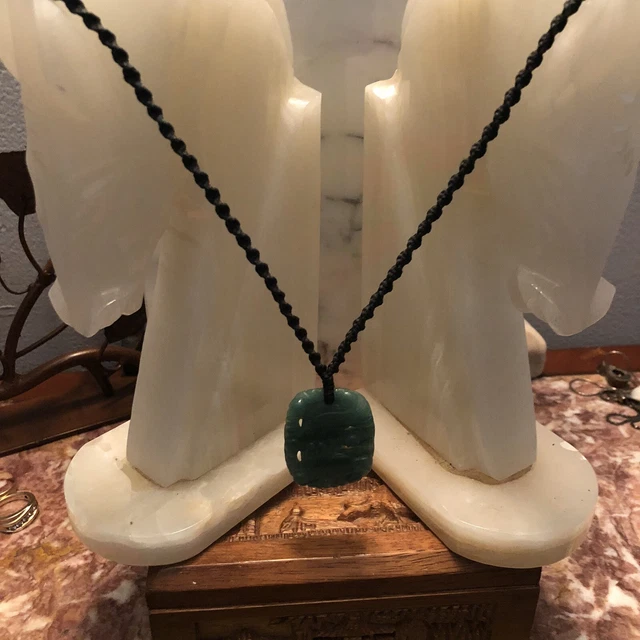 Vintage Chinese Green Jade Pair of Fish on 16” Silk Rope
