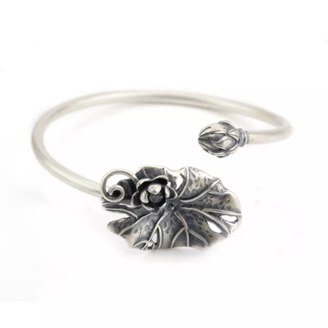 Ladies Girls 925 Sterling Silver Lotus Torque Bangle Handmade UK