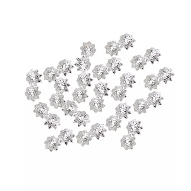 100 pcs 9.5mm Alloy Lotus Flower Bead Caps for Jewelry Making Silver Color