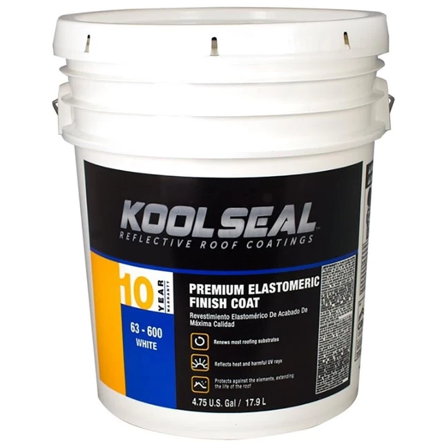 Kool Seal KS0063600-20 Premium 10 Year Elastomeric Roof Coating, White, 5 Gallon
