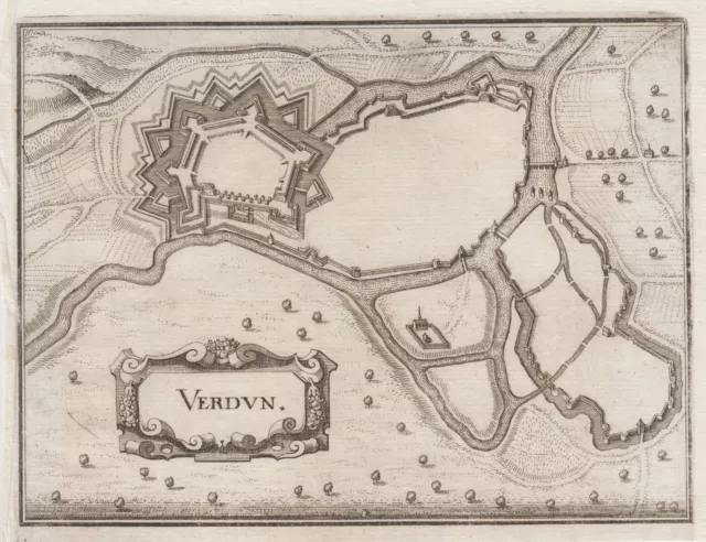 Verdun Befestigungsgrundriss Original Kupferstich Merian 1645