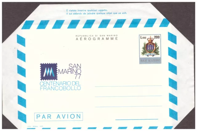 SAN MARINO - AE 1977.08.31 A9 S.Marino '77 CENTENARIO DEL FRANCOBOLLO nuovo