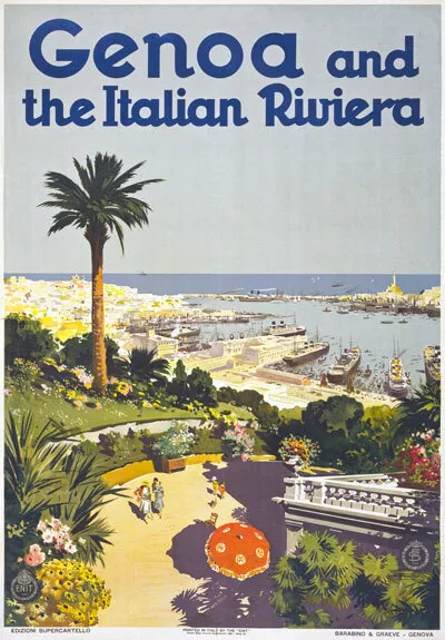 TV67 Vintage 1930's Genoa Italy Italian Riviera Travel Poster Reprint  A1/A2/A3