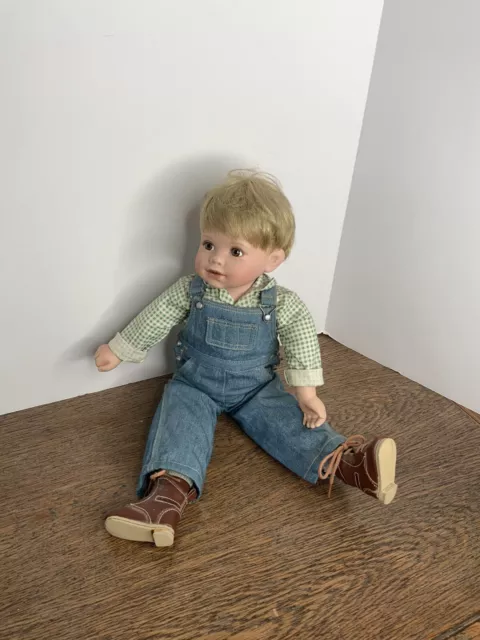 Johnny Little Boy In Overalls John Deere Porcelain Doll Collection Danbury Mint