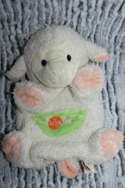 Doudou Babynat Baby Nat Mouton Marionnette Blanc Rose Poche Vert