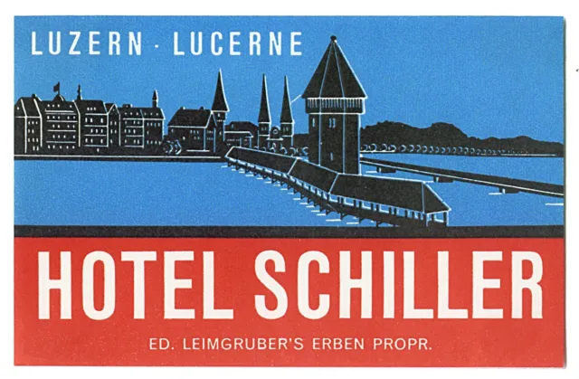 Hotel Schiller LUZERN Switzerland - vintage luggage label