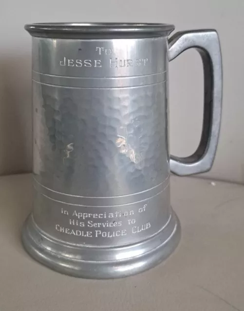 VINTAGE SHEFFIELD ENGLISH PEWTER 1 PINT TANKARD Engraved.