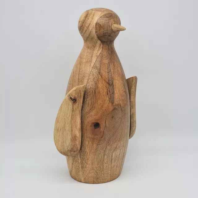Natural Hard Wood Penguin Statue Figure Made In India 11.5" Tall
