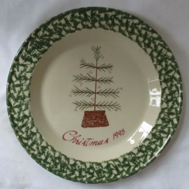 Gerald Henn Workshops Christmas 1995 Pottery Green Spongeware  Plate - New