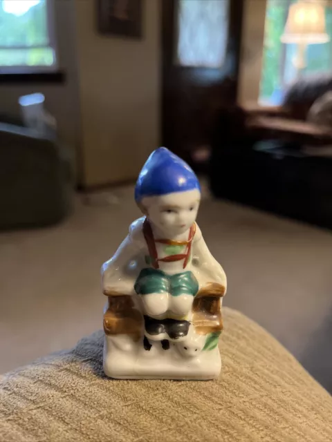 Vintage Figurine ~ Little Boy Sitting on a Fence ~ Ceramic / Porcelain ~ Japan