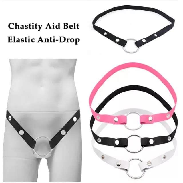 MALE CHASTITY CAGE Anti-Off Device PU Leather Auxiliary Belt